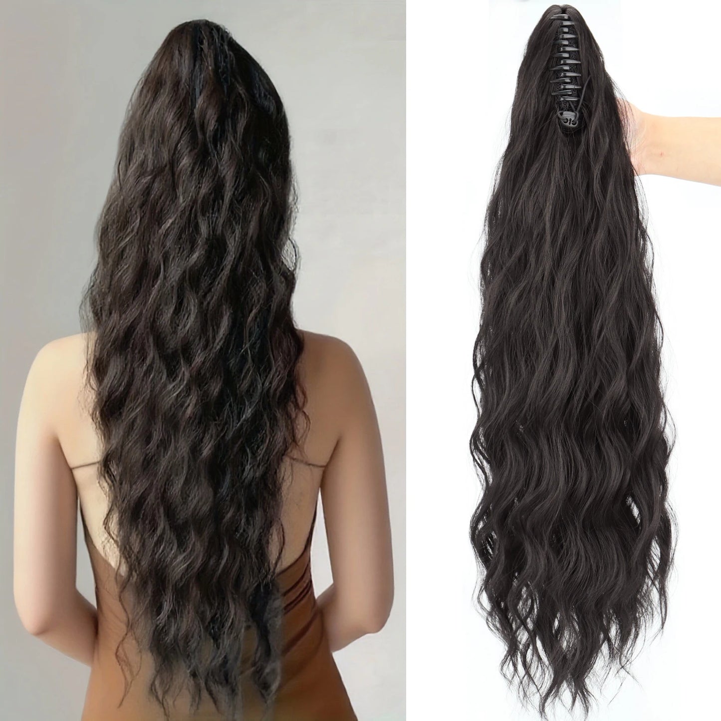 Heat-Resistant Synthetic Water Wave Claw Clip Ponytail – Fluffy Messy Hair Extension for Women (Black & Blonde)