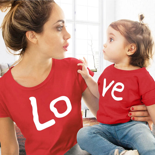 New Mom and Me T- shirt Summer family clothes mother daughter red love print tops Matching outfit mom and son t-shirts