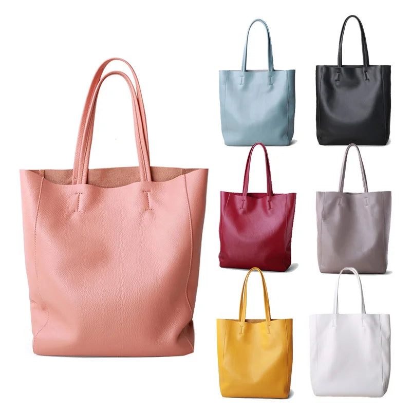 Women’s Casual Leather Tote Bag – Large Soft Cowhide Shoulder Purse for Shopping & Travel