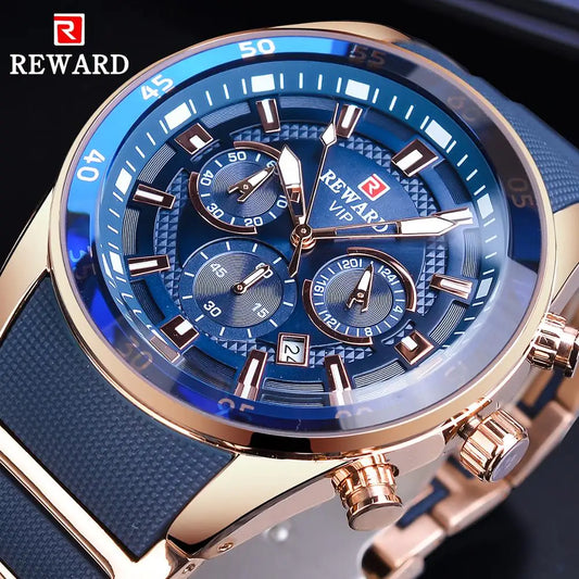 Men’s Sport Watch Blue Dial – Multifunction Quartz Watch with Silicone Strap & Stainless Steel Case