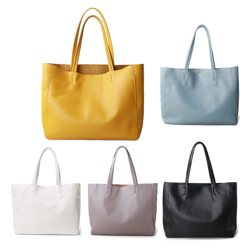 Women’s Casual Leather Tote Bag – Large Soft Cowhide Shoulder Purse for Shopping & Travel