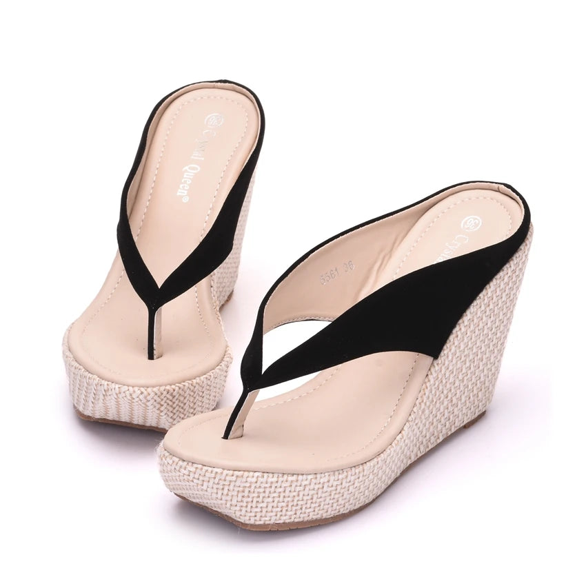 Women’s Platform Wedge Flip Flops – High Heel Beach Sandals, Boho Style, White & Pink