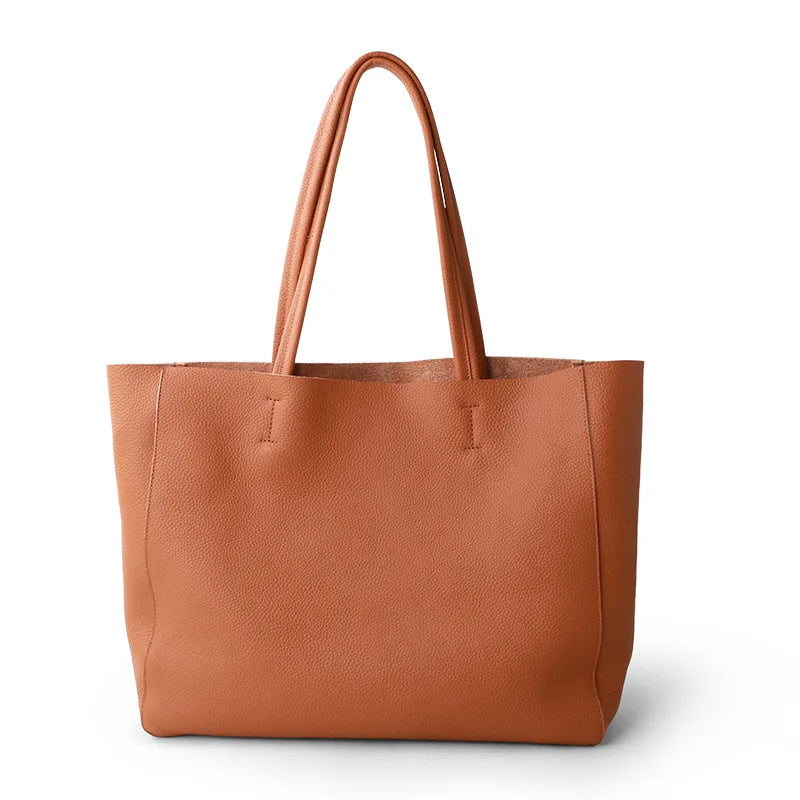 Women’s Casual Leather Tote Bag – Large Soft Cowhide Shoulder Purse for Shopping & Travel