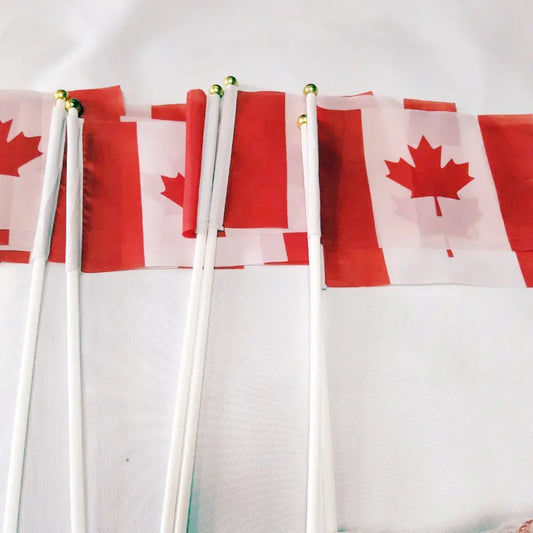 Canada Hand Waving Flag 14x21cm 10/20/50/100pcs Canadian Small National Flags with Plastic Flagpoles