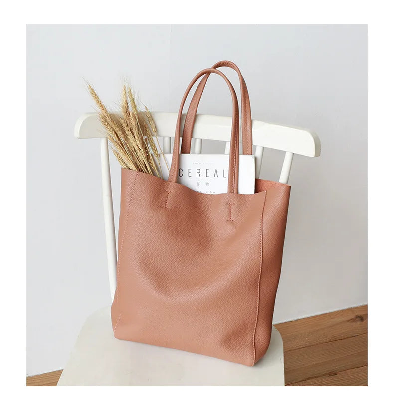 Women’s Casual Leather Tote Bag – Large Soft Cowhide Shoulder Purse for Shopping & Travel