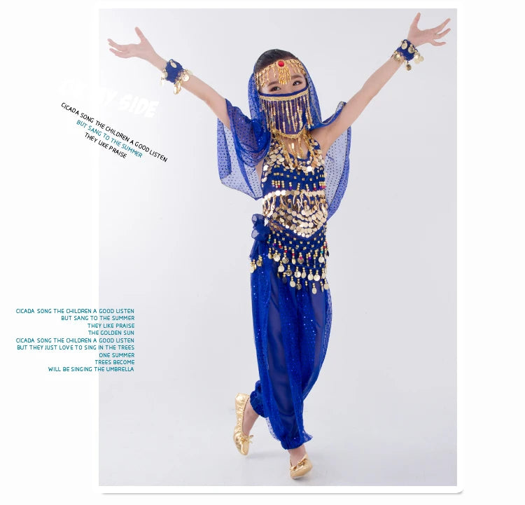 Kids Belly Dance Costume for Girls – Belly Dancer Outfit Set with Belt, Pants, Veil & Accessories (2–8PCS)