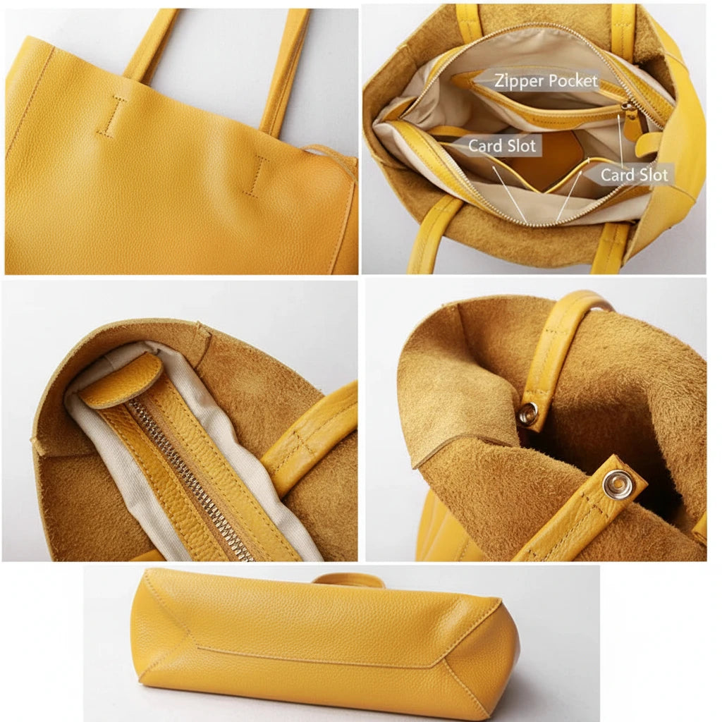 Women’s Casual Leather Tote Bag – Large Soft Cowhide Shoulder Purse for Shopping & Travel