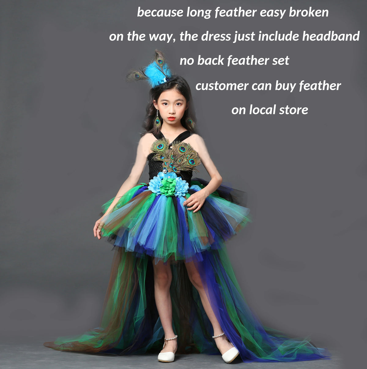 Girls' Peacock Tutu Costume Dress with Headband
