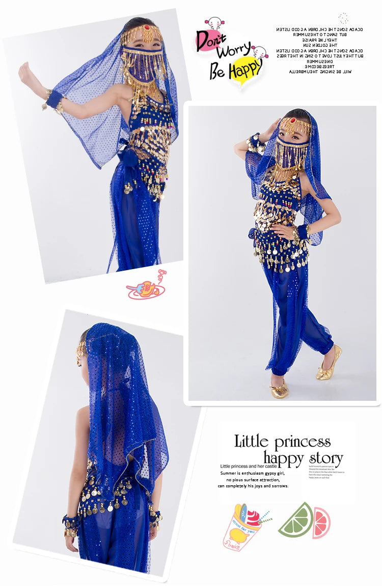 Kids Belly Dance Costume for Girls – Belly Dancer Outfit Set with Belt, Pants, Veil & Accessories (2–8PCS)
