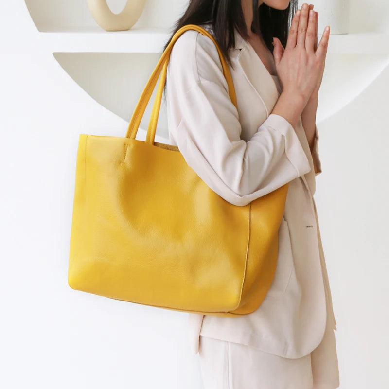 Women’s Casual Leather Tote Bag – Large Soft Cowhide Shoulder Purse for Shopping & Travel