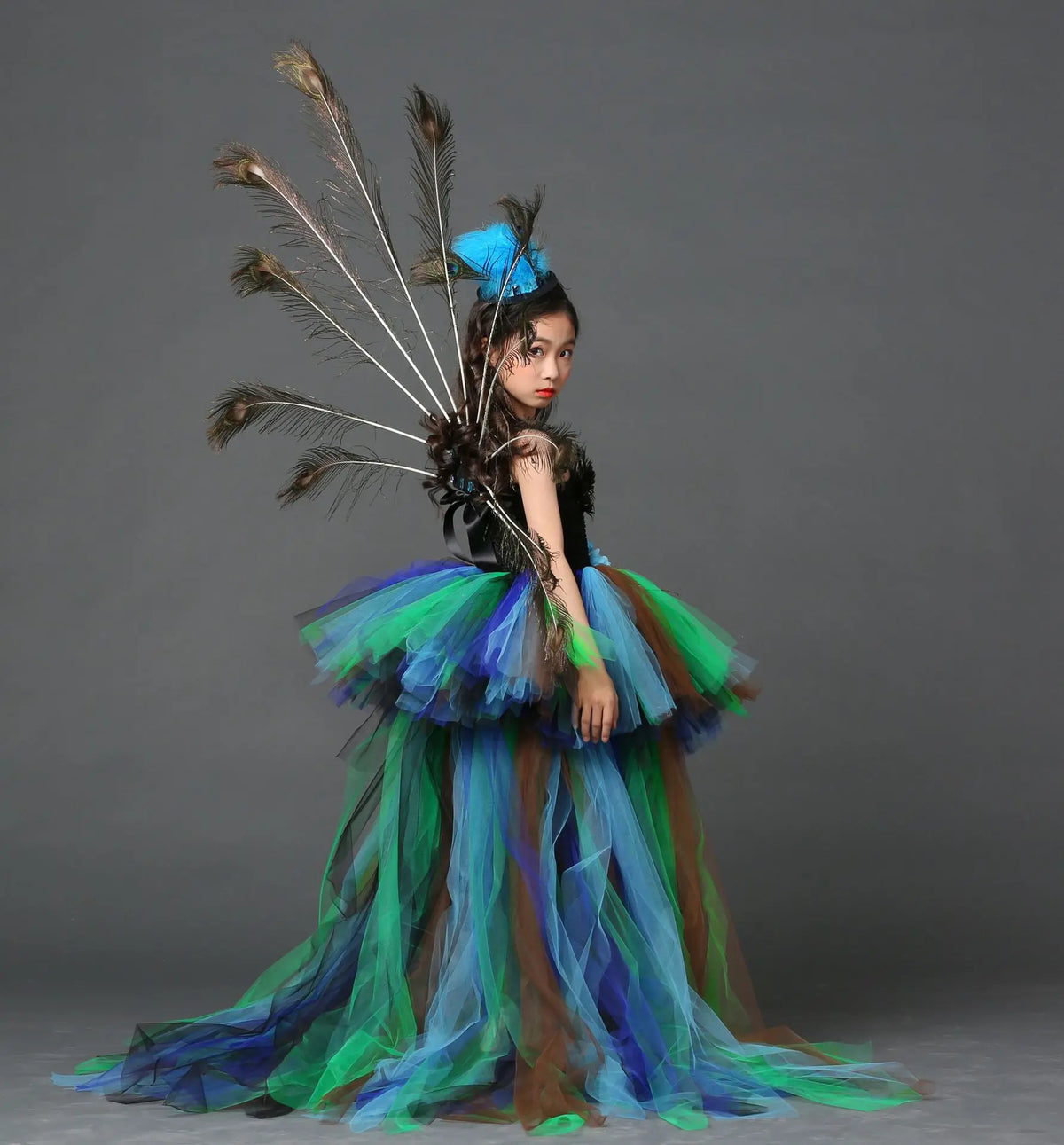 Girls' Peacock Tutu Costume Dress with Headband