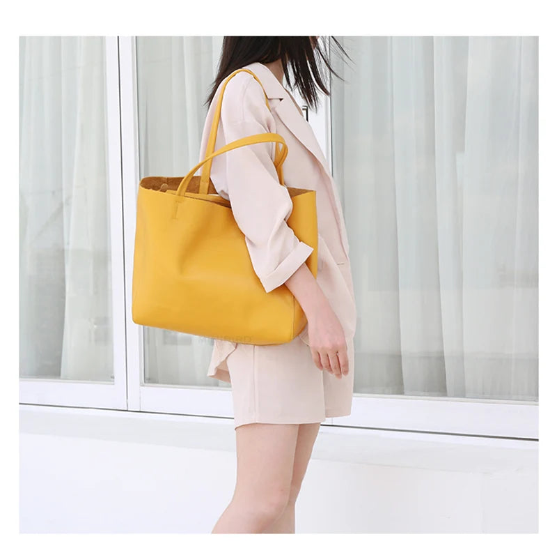 Women’s Casual Leather Tote Bag – Large Soft Cowhide Shoulder Purse for Shopping & Travel