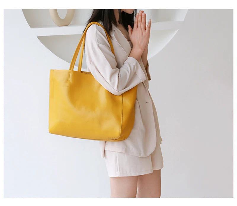 Women’s Casual Leather Tote Bag – Large Soft Cowhide Shoulder Purse for Shopping & Travel