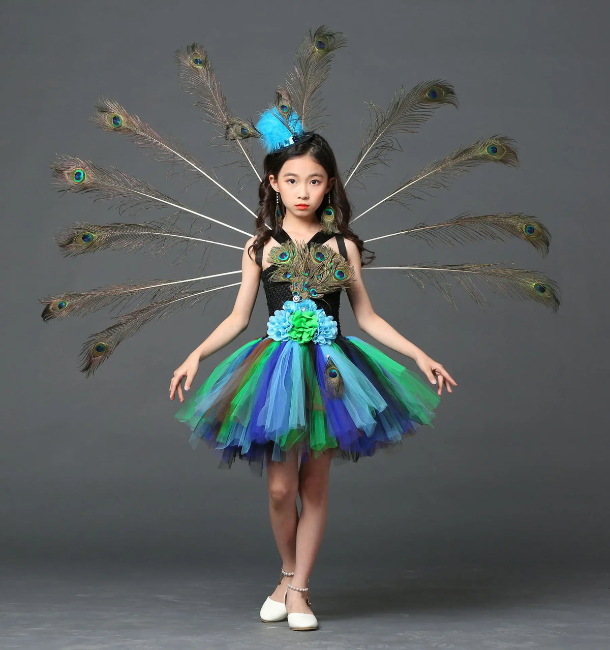 Girls' Peacock Tutu Costume Dress with Headband