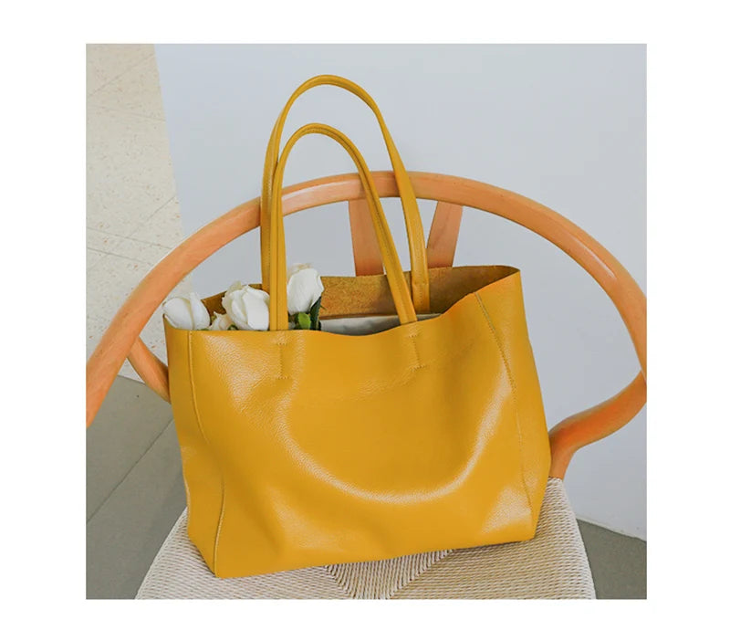 Women’s Casual Leather Tote Bag – Large Soft Cowhide Shoulder Purse for Shopping & Travel