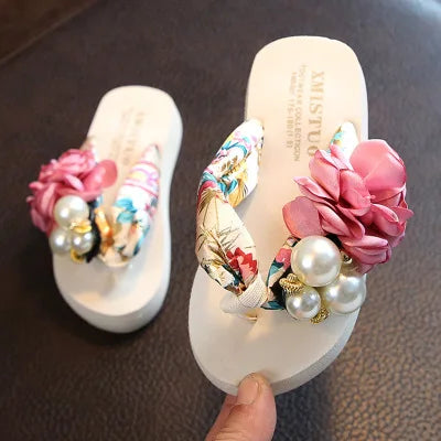 Summer Girls' Non-Slip Flip-Flops – Stylish Beach Sandals with Flower Design