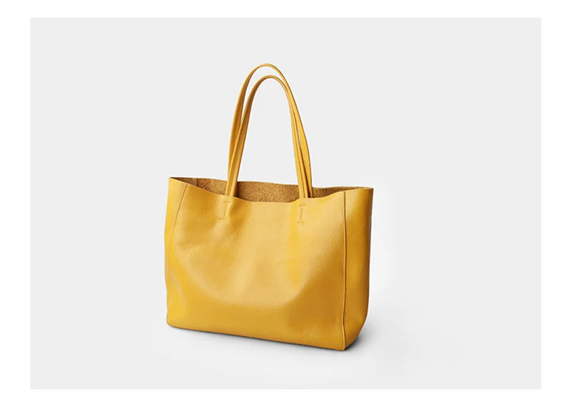 Women’s Casual Leather Tote Bag – Large Soft Cowhide Shoulder Purse for Shopping & Travel