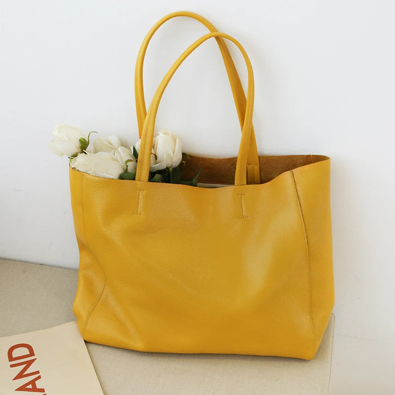 Women’s Casual Leather Tote Bag – Large Soft Cowhide Shoulder Purse for Shopping & Travel