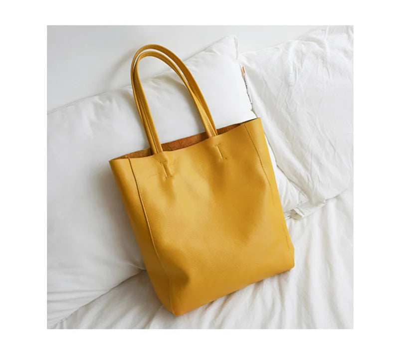 Women’s Casual Leather Tote Bag – Large Soft Cowhide Shoulder Purse for Shopping & Travel