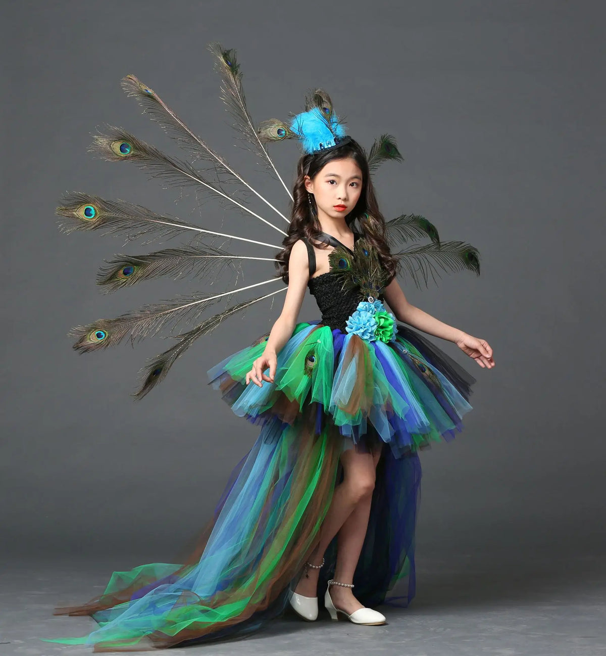 Girls' Peacock Tutu Costume Dress with Headband