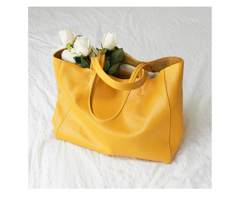 Women’s Casual Leather Tote Bag – Large Soft Cowhide Shoulder Purse for Shopping & Travel