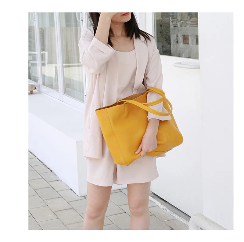 Women’s Casual Leather Tote Bag – Large Soft Cowhide Shoulder Purse for Shopping & Travel