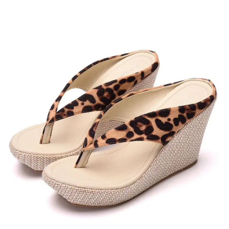 Women’s Platform Wedge Flip Flops – High Heel Beach Sandals, Boho Style, White & Pink