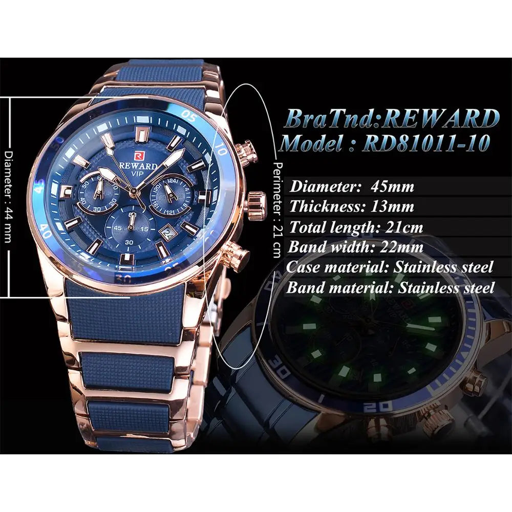 Men’s Sport Watch Blue Dial – Multifunction Quartz Watch with Silicone Strap & Stainless Steel Case