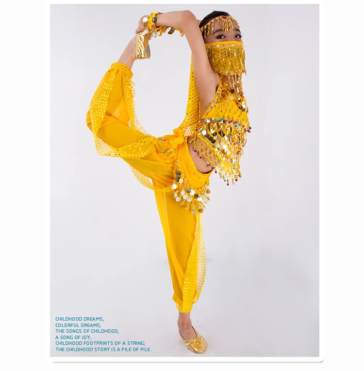 Kids Belly Dance Costume for Girls – Belly Dancer Outfit Set with Belt, Pants, Veil & Accessories (2–8PCS)