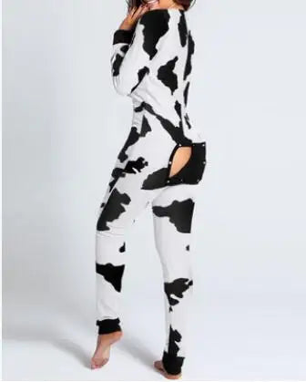 Women’s Christmas Button-Front Pajama Jumpsuit with Back Flap Holiday One-Piece Loungewear