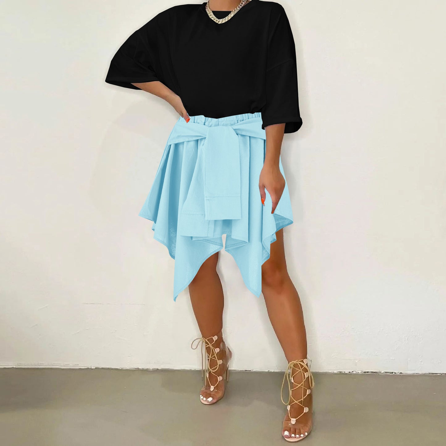 Women Plaid Irregular High Waist Knee-Length Skirt