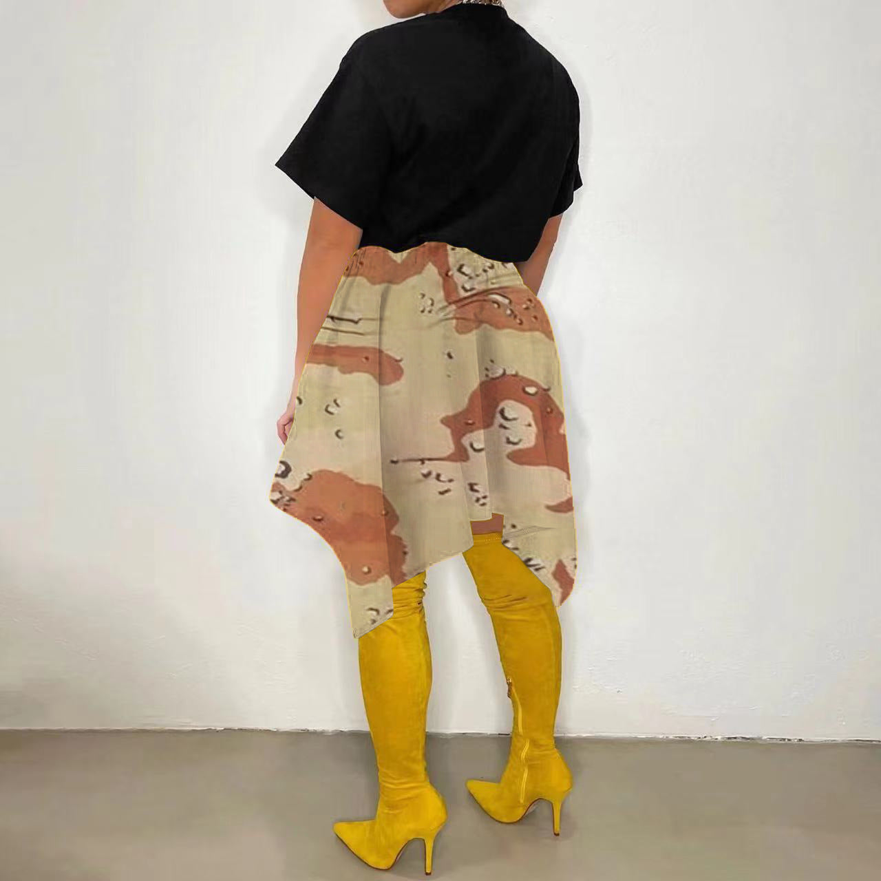 Women Plaid Irregular High Waist Knee-Length Skirt