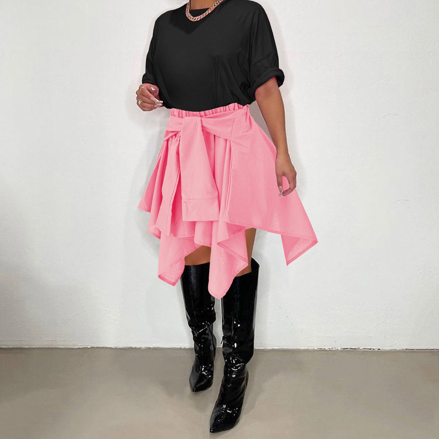 Women Plaid Irregular High Waist Knee-Length Skirt