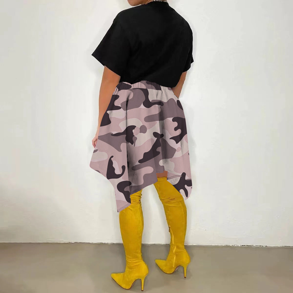 Women Plaid Irregular High Waist Knee-Length Skirt