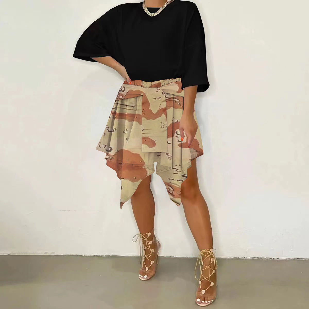 Women Plaid Irregular High Waist Knee-Length Skirt