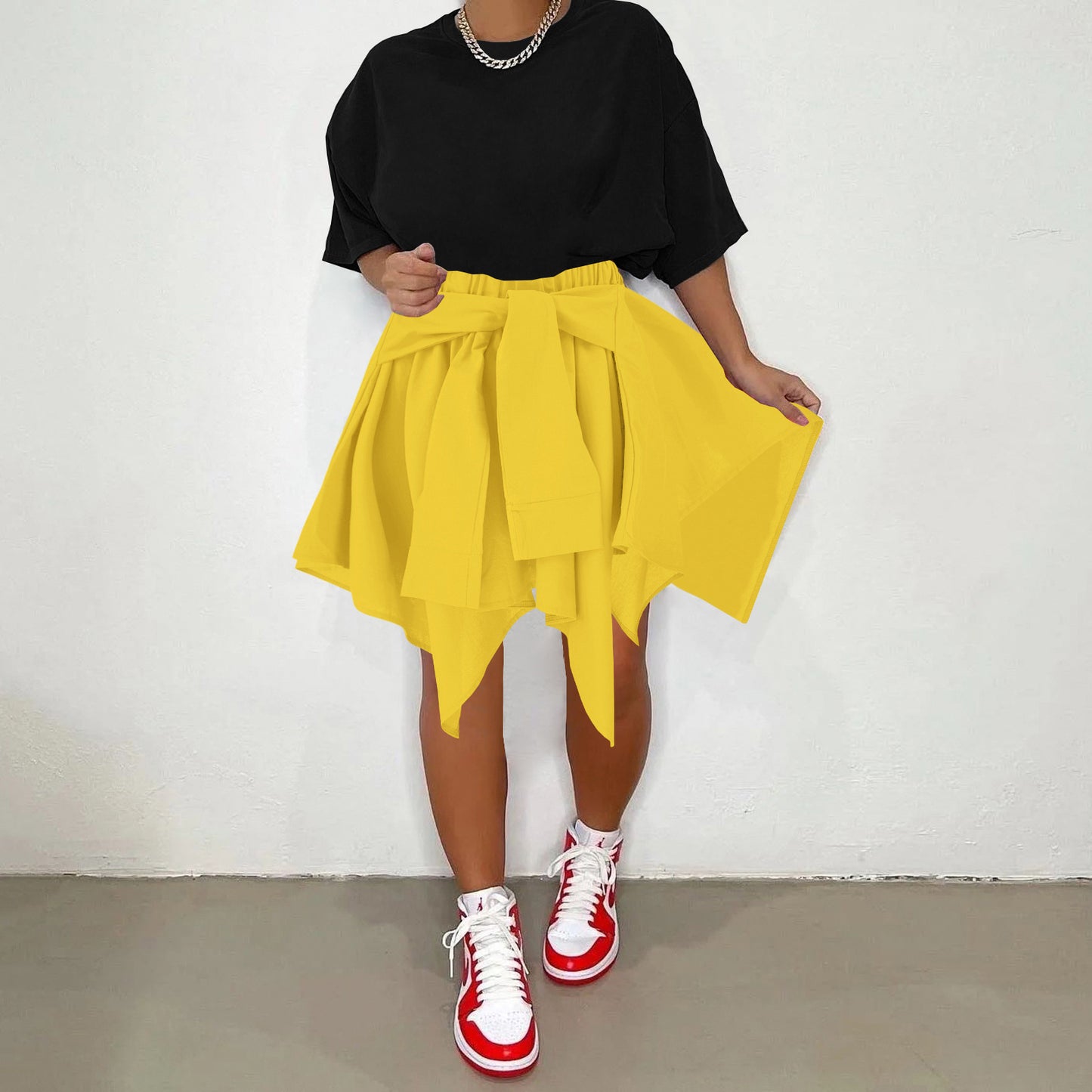 Women Plaid Irregular High Waist Knee-Length Skirt