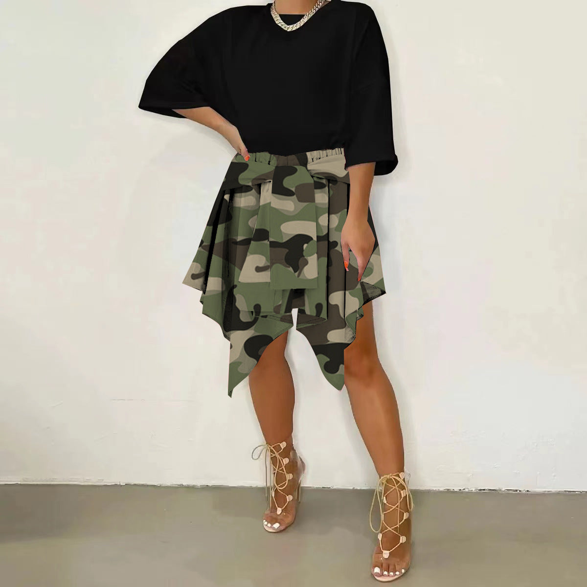 Women Plaid Irregular High Waist Knee-Length Skirt