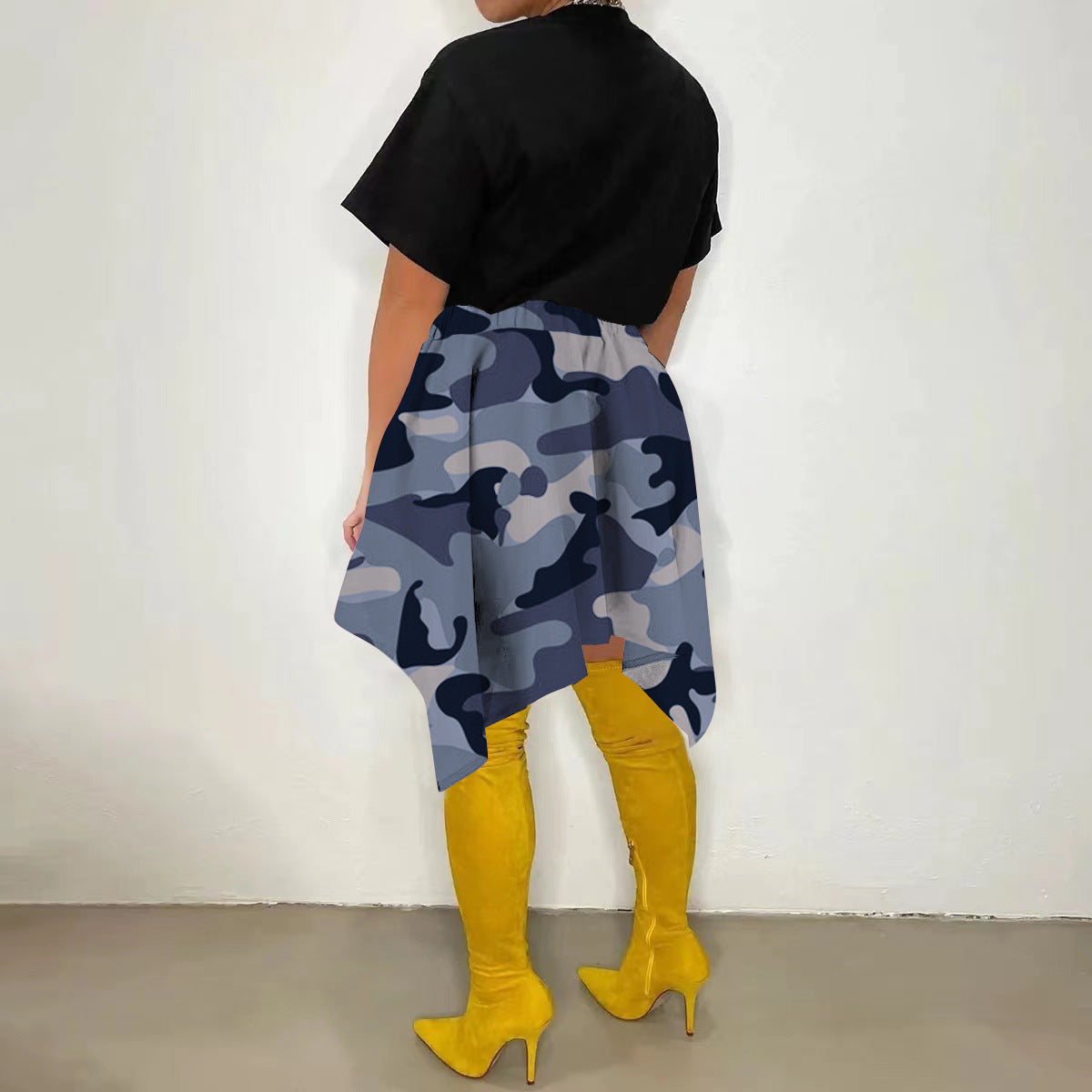 Women Plaid Irregular High Waist Knee-Length Skirt