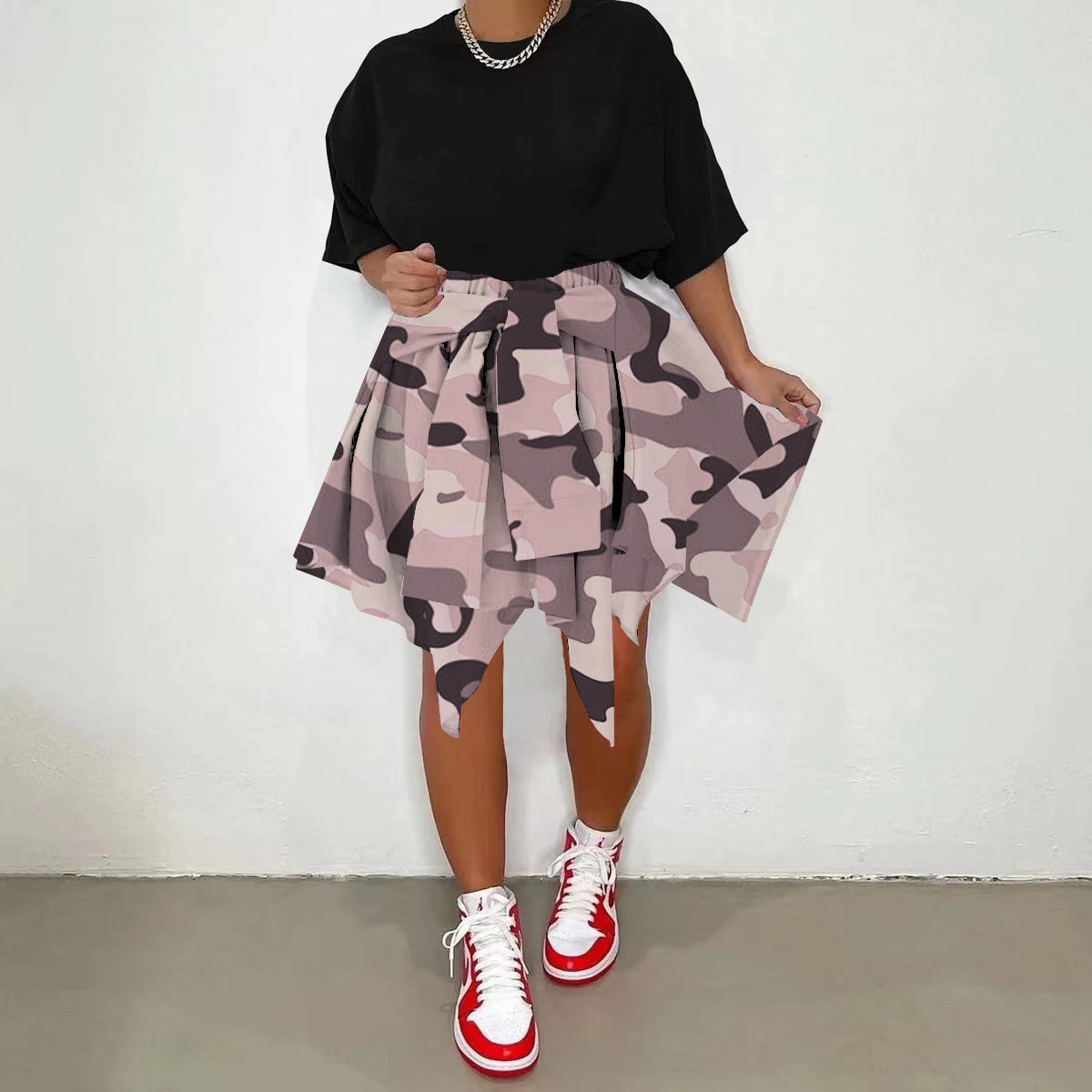 Women Plaid Irregular High Waist Knee-Length Skirt