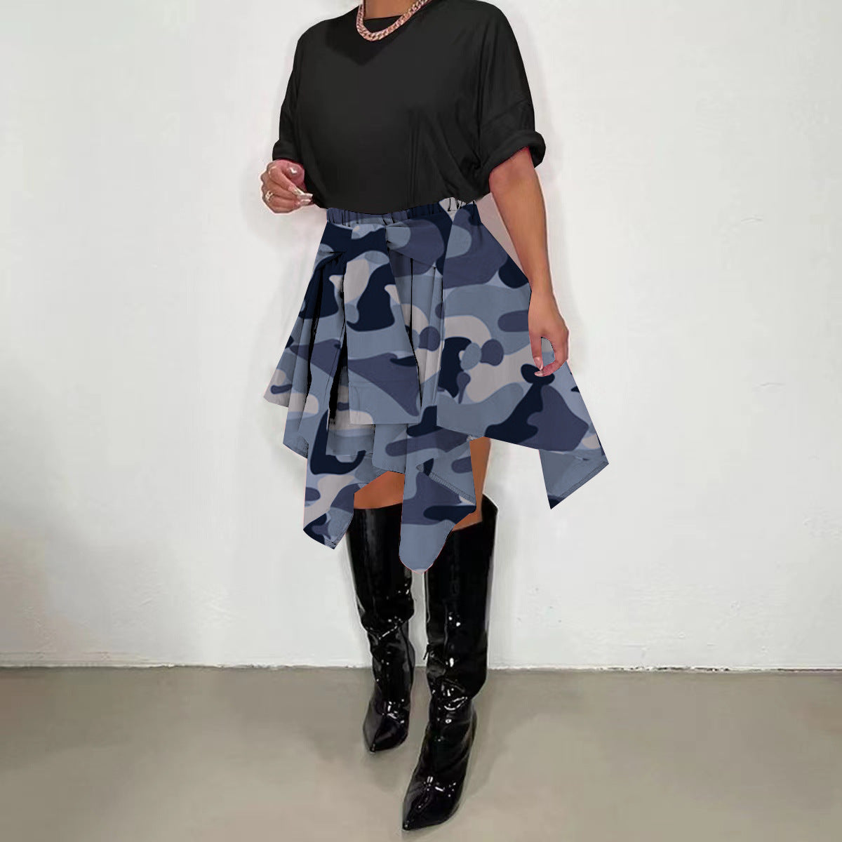 Women Plaid Irregular High Waist Knee-Length Skirt