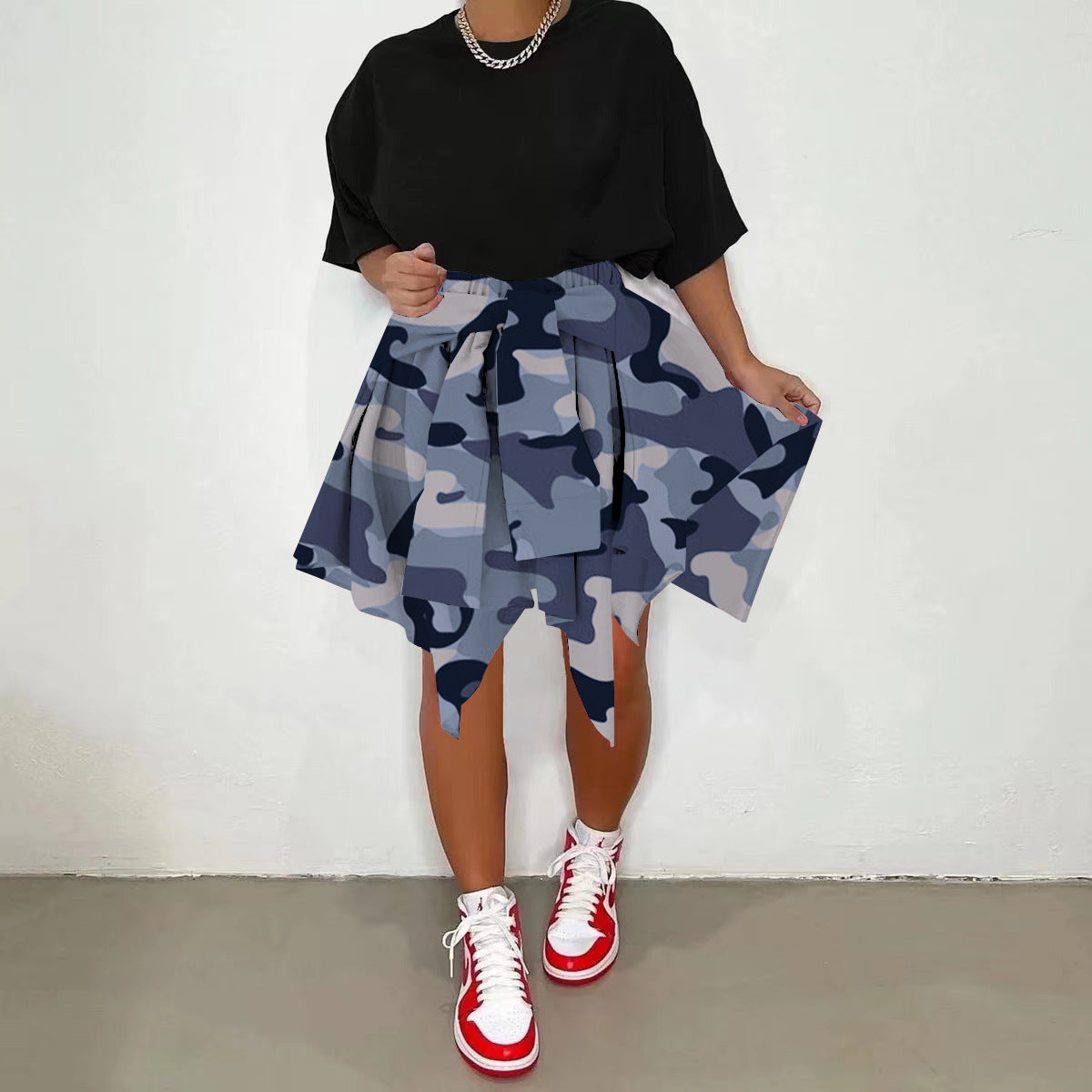 Women Plaid Irregular High Waist Knee-Length Skirt