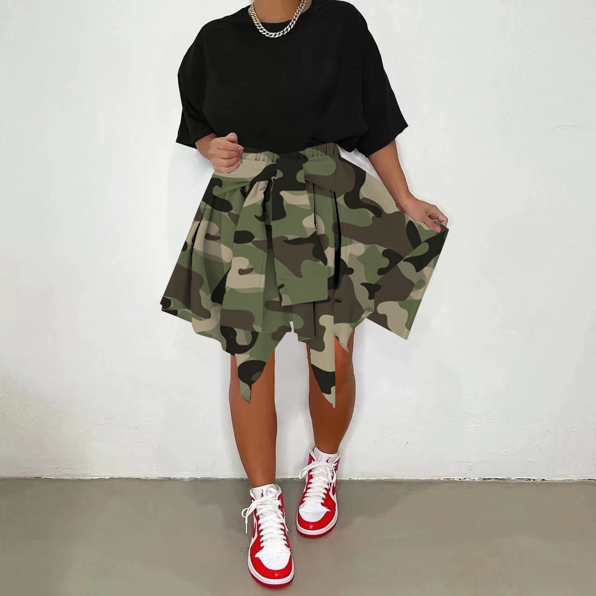 Women Plaid Irregular High Waist Knee-Length Skirt