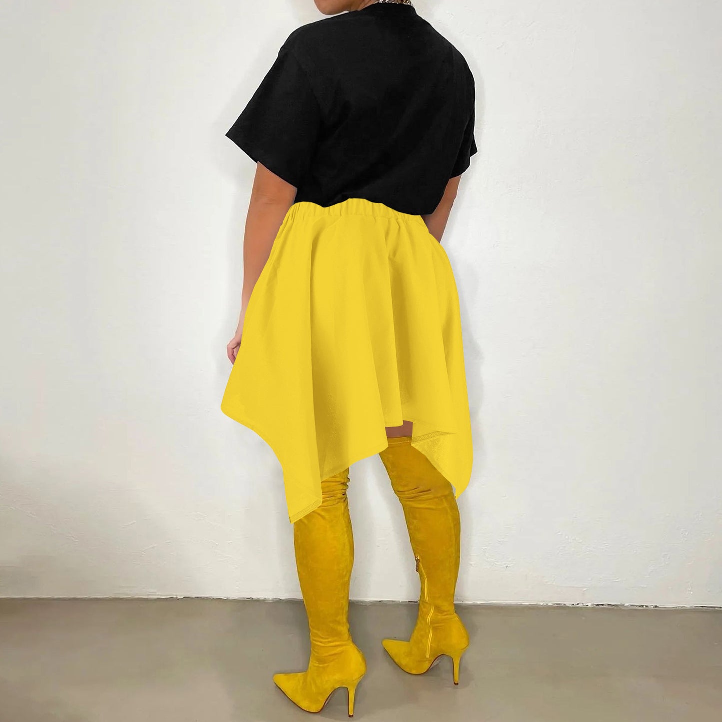 Women Plaid Irregular High Waist Knee-Length Skirt