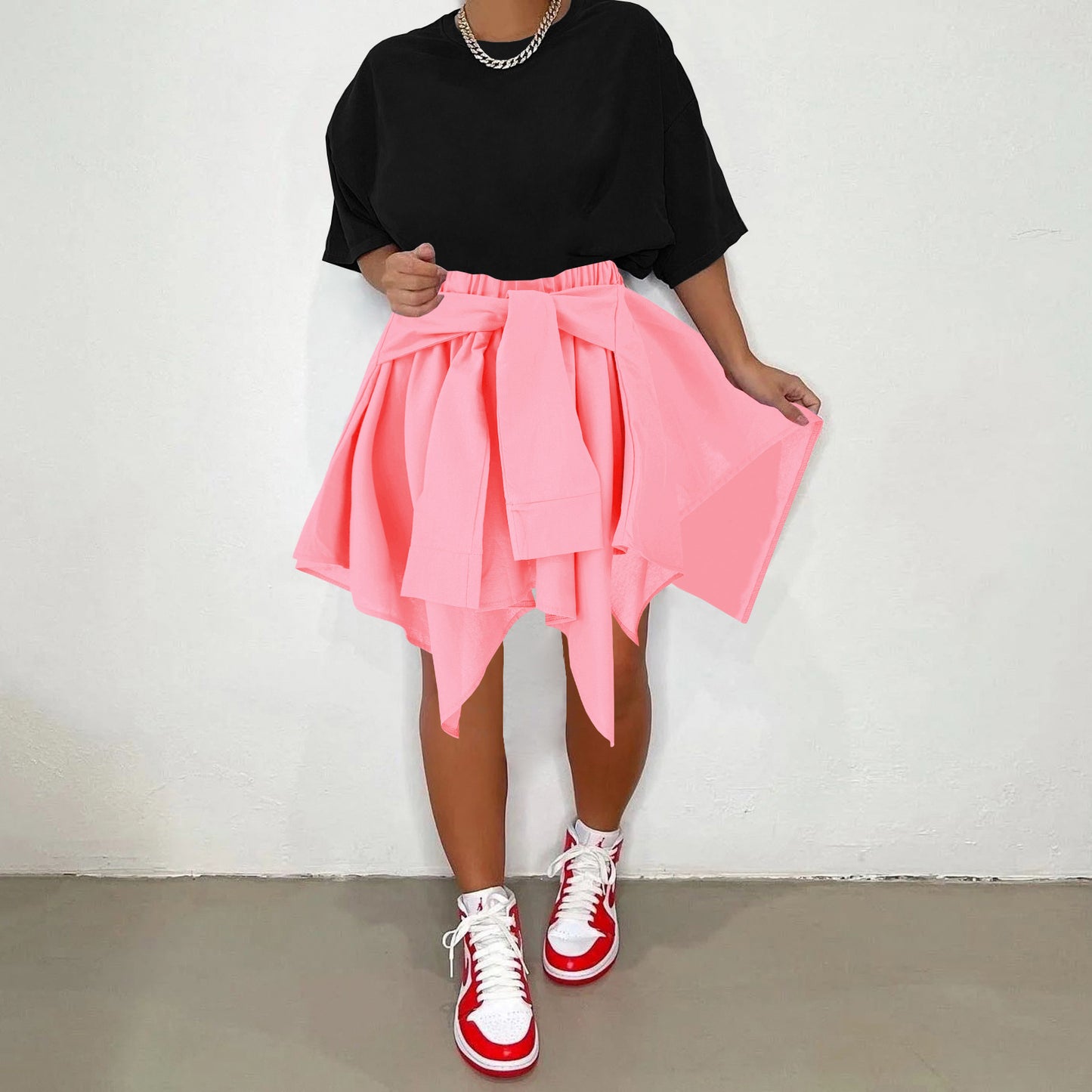 Women Plaid Irregular High Waist Knee-Length Skirt