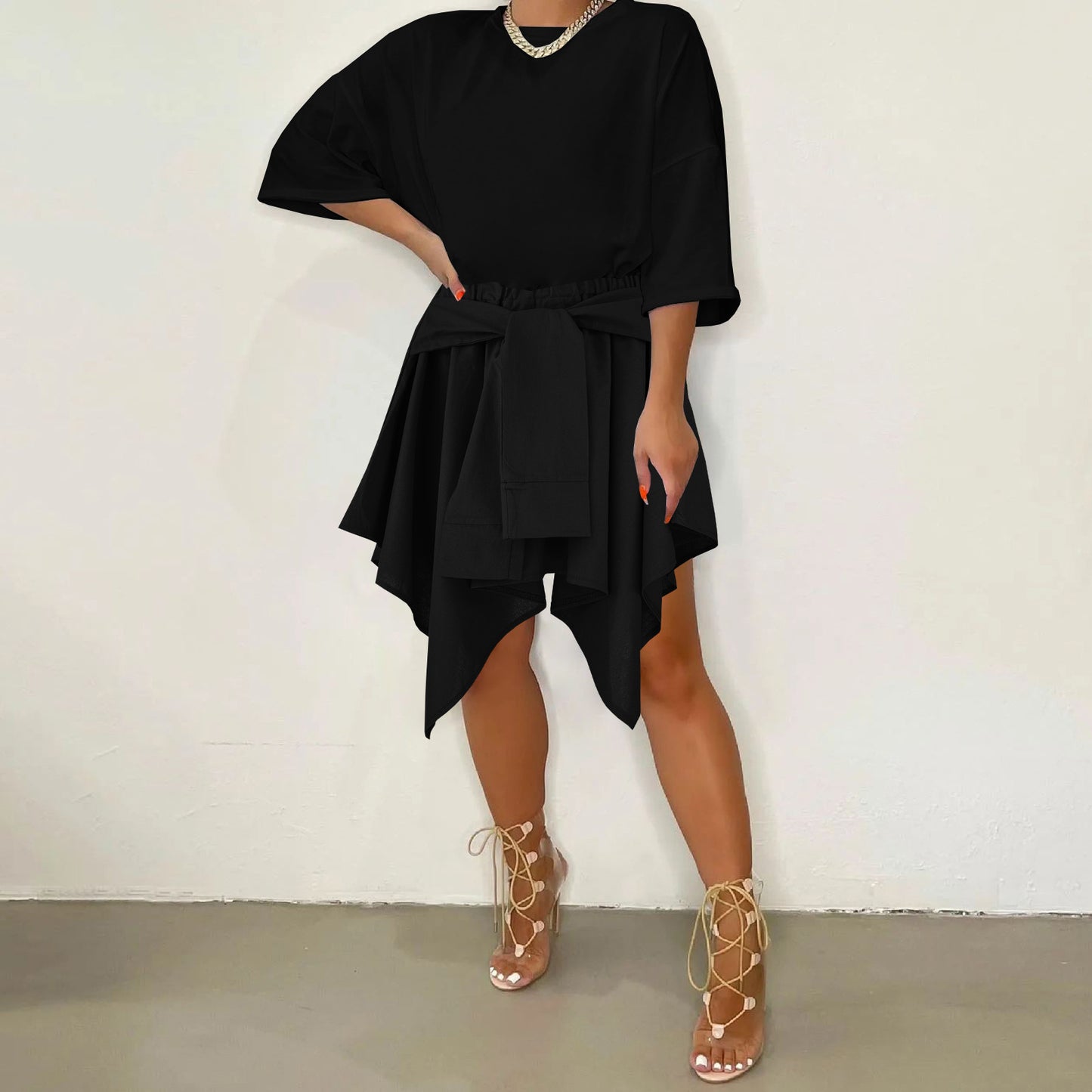 Women Plaid Irregular High Waist Knee-Length Skirt
