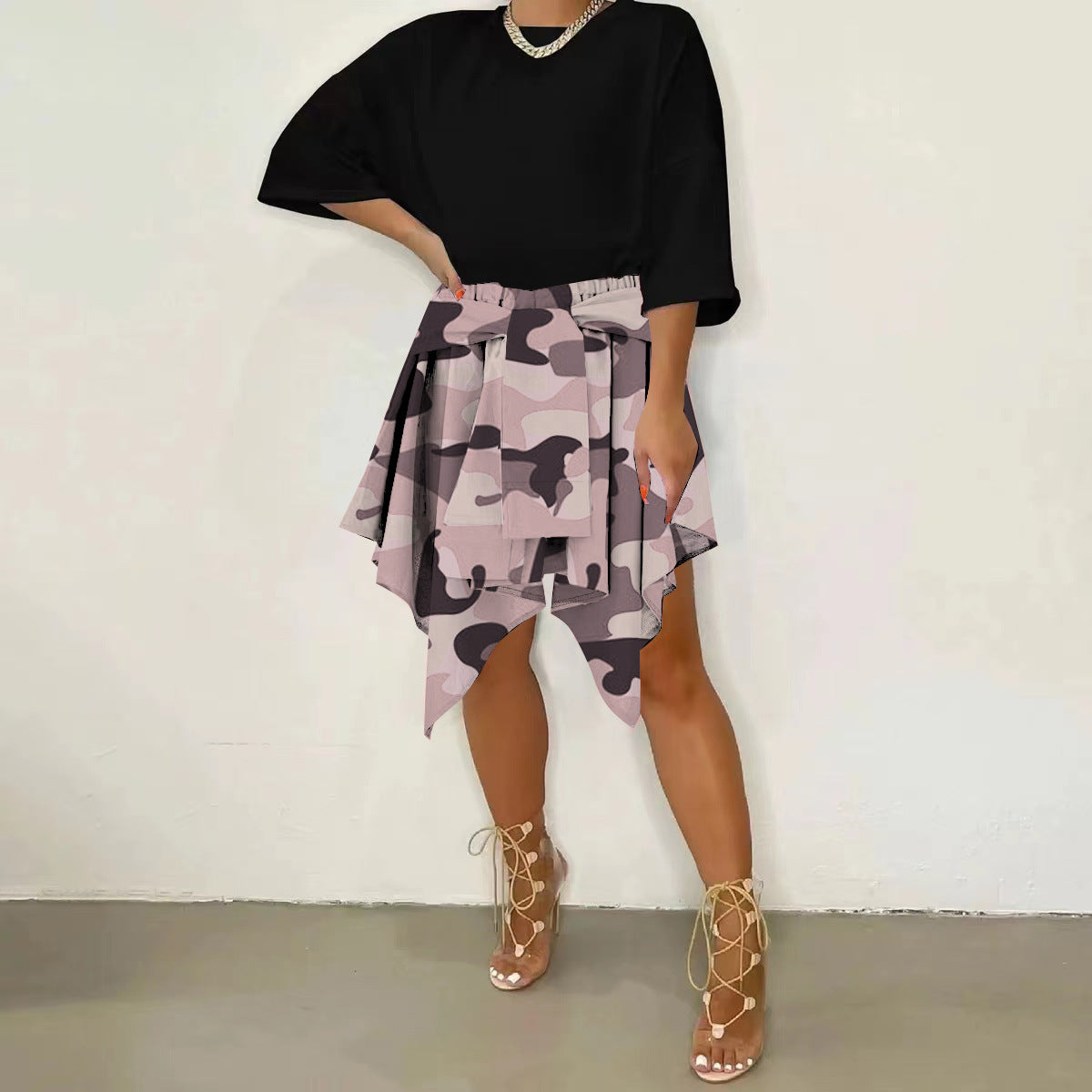 Women Plaid Irregular High Waist Knee-Length Skirt
