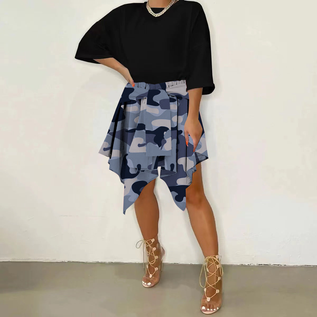 Women Plaid Irregular High Waist Knee-Length Skirt