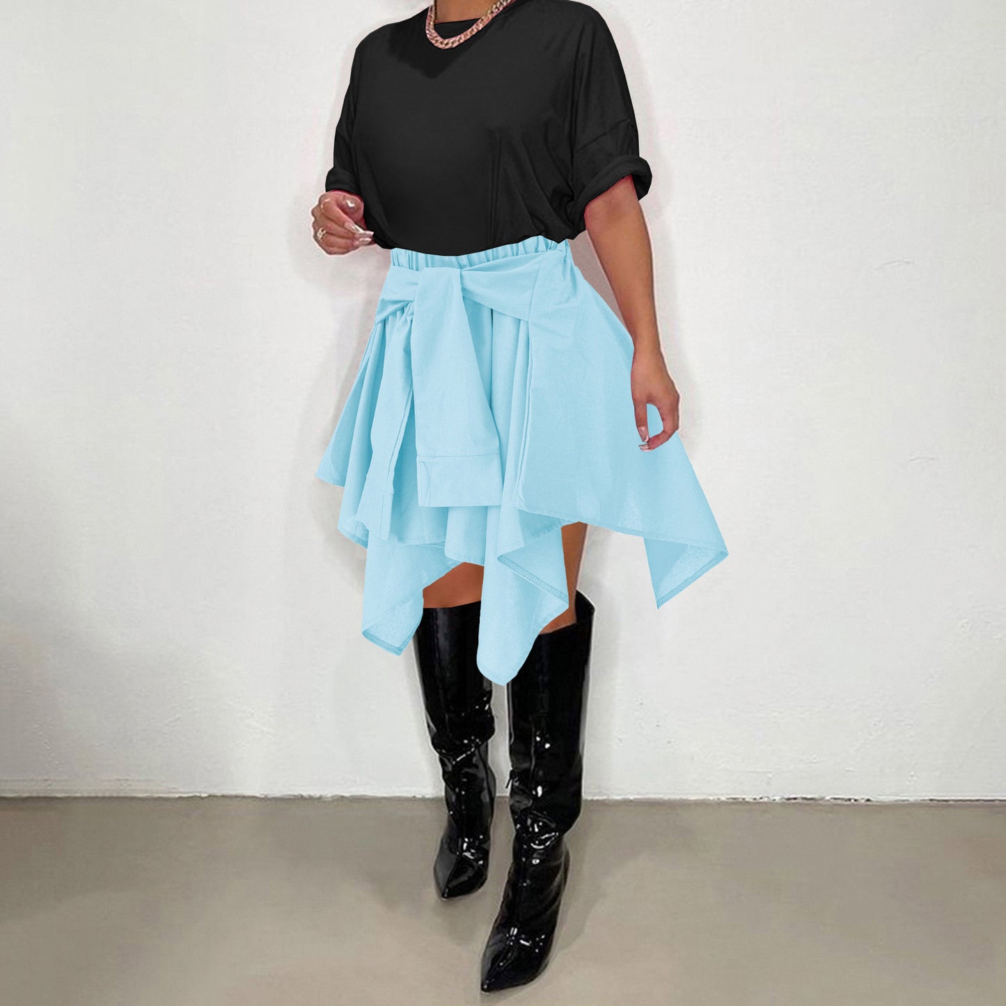 Women Plaid Irregular High Waist Knee-Length Skirt