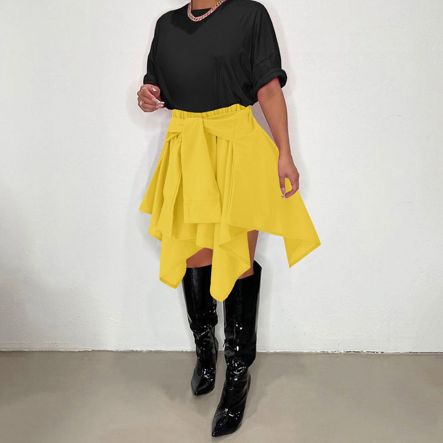 Women Plaid Irregular High Waist Knee-Length Skirt