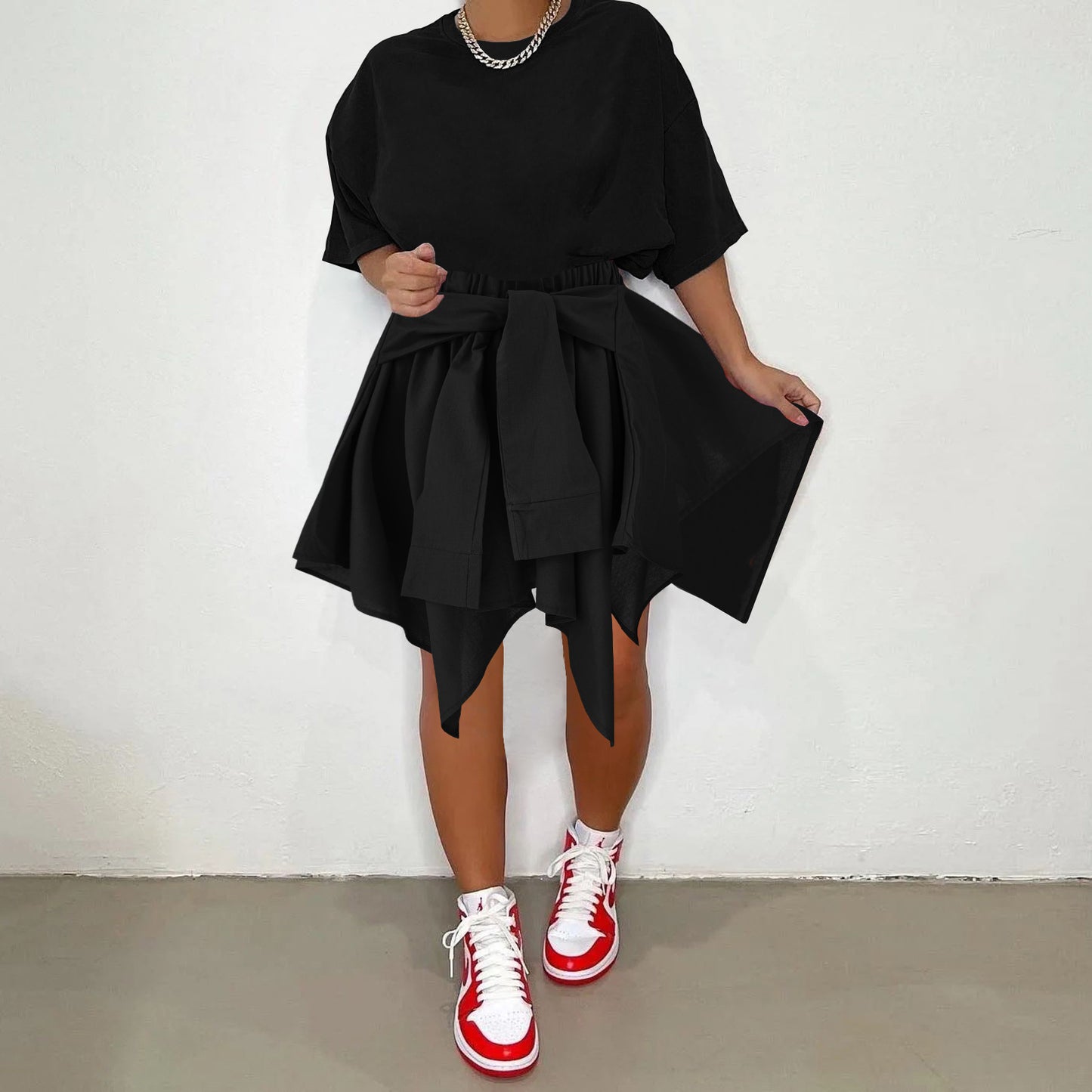 Women Plaid Irregular High Waist Knee-Length Skirt